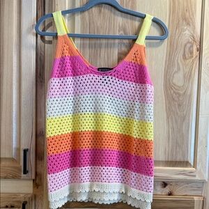 Design 365 Colorful Striped Crochet Knit Scalloped Cotton Tired Tank Top Sz M